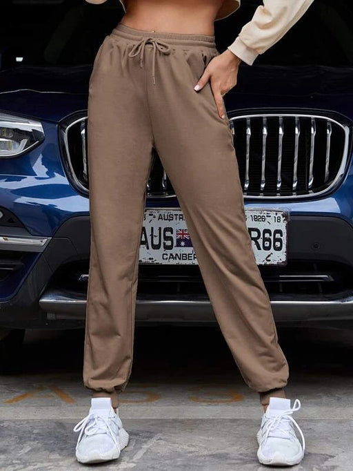 Color-ZJ8436-6 Brown-Harem Sweatpants Ins Casual Elastic Lace Solid Color Casual Trousers Sports Pants Women Ankle-tied-Fancey Boutique