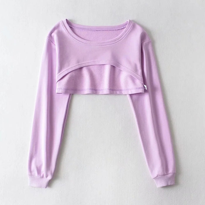 Color-Purple-Front Short Back Long Half Short Women Spring Autumn Loose Casual High Waist Long Sleeves Pullover Smock Top-Fancey Boutique