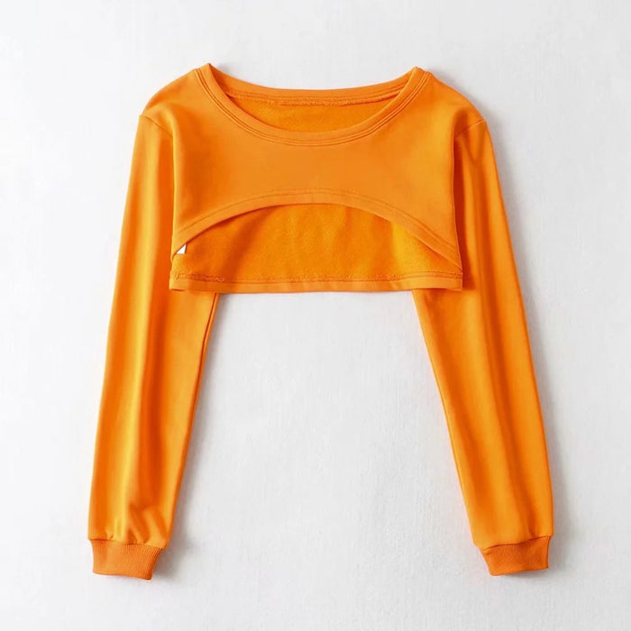 Color-Orange-Front Short Back Long Half Short Women Spring Autumn Loose Casual High Waist Long Sleeves Pullover Smock Top-Fancey Boutique