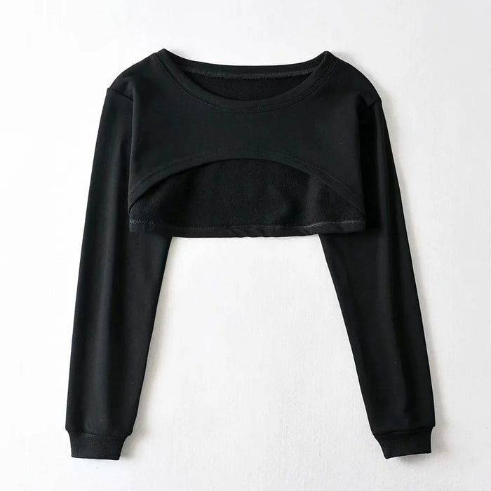Color-Black-Front Short Back Long Half Short Women Spring Autumn Loose Casual High Waist Long Sleeves Pullover Smock Top-Fancey Boutique
