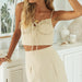 Color-Light Apricot-Two Piece Set Tied Spaghetti Strap Sexy Slit Hip Skirt Outfit-Fancey Boutique