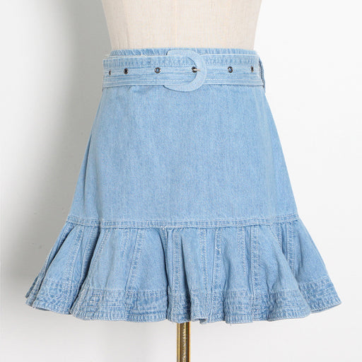 Color-Blue-Special Interest Design Autumn Elegance Retro Waist Controlled Lace up Short Pleated Short Skirt-Fancey Boutique