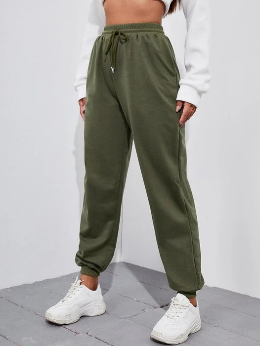 Color-ZJ8436-8 Army Green-Harem Sweatpants Ins Casual Elastic Lace Solid Color Casual Trousers Sports Pants Women Ankle-tied-Fancey Boutique