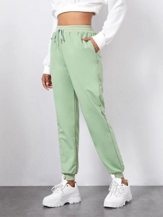 Color-ZJ8436-5 Grass Green-Harem Sweatpants Ins Casual Elastic Lace Solid Color Casual Trousers Sports Pants Women Ankle-tied-Fancey Boutique