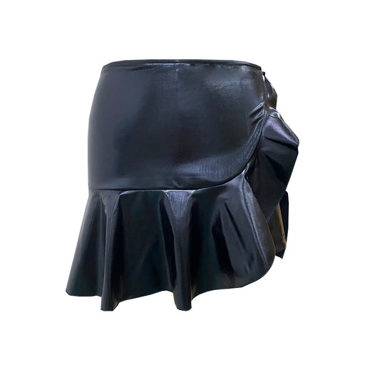 Color-Black-Women Clothing Faux Leather High Waist Pantskirt Spring Office Ruffled Faux Leather Culottes for Women-Fancey Boutique