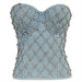 Color-Blue-Diamond Beaded Denim Tube Top Strapless Vest Lace up Shaping Slim Fit Performance Wear Zipper Top Women-Fancey Boutique