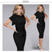 Color-Black-Ruffle Sleeve Pleated Slim Pencil Tight Dress Evening Dress-Fancey Boutique
