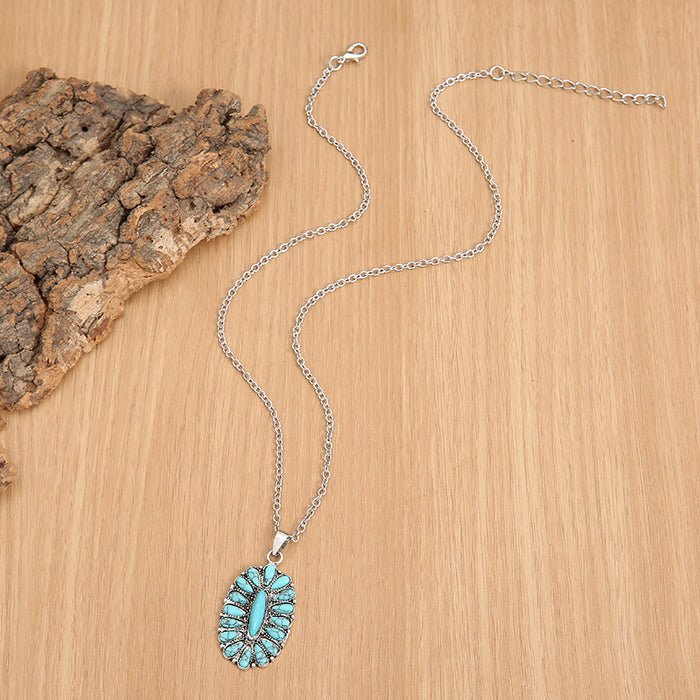 Artificial Turquoise Pendant Alloy Necklace-One Size-Fancey Boutique