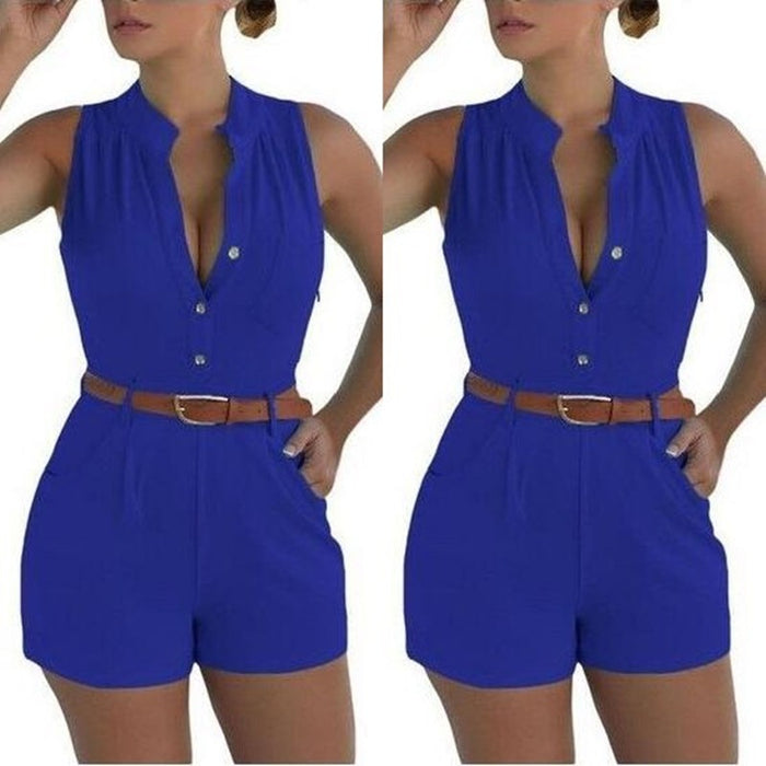 Color-Royal Blue-Sexy Women Wear Loose Slim Fit Casual Jumpsuit Shorts With Belt-Fancey Boutique