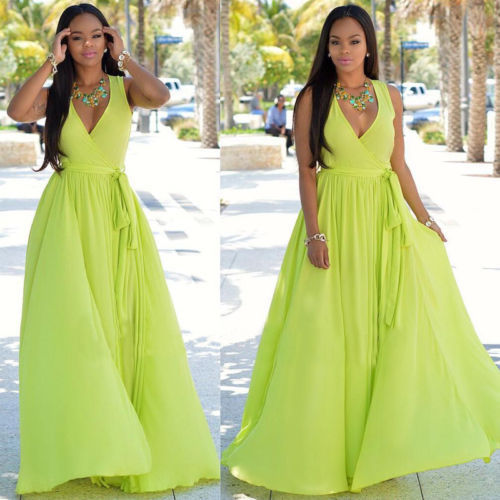 Color-Green-Women Wear Loose Chiffon Spring Summer Sexy Dress-Fancey Boutique