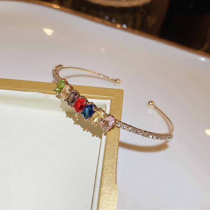 Copper Inlaid Zircon Rhinestone Cuff Bracelet-One Size-Fancey Boutique