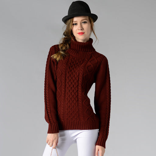 Color-Burgundy-Women Turtleneck Long Sleeve Twisted Bottoming Women Sweater-Fancey Boutique