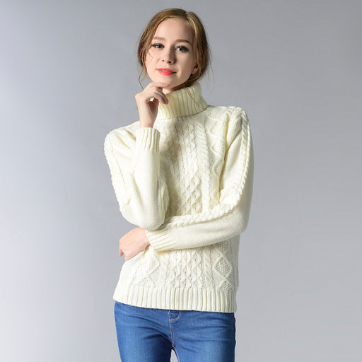 Color-White-Women Turtleneck Long Sleeve Twisted Bottoming Women Sweater-Fancey Boutique