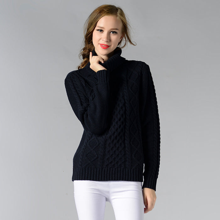 Color-Navy Blue-Women Turtleneck Long Sleeve Twisted Bottoming Women Sweater-Fancey Boutique