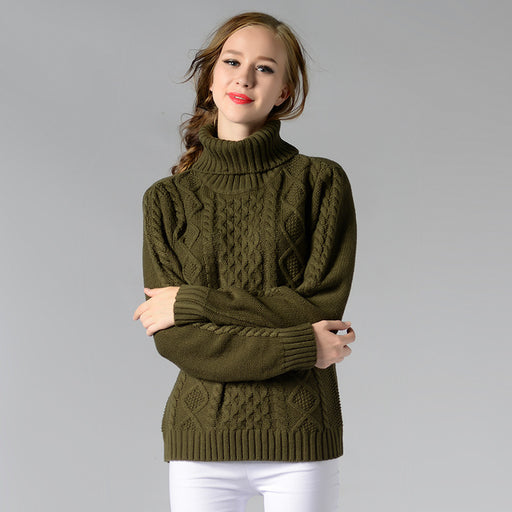 Color-Army Green-Women Turtleneck Long Sleeve Twisted Bottoming Women Sweater-Fancey Boutique