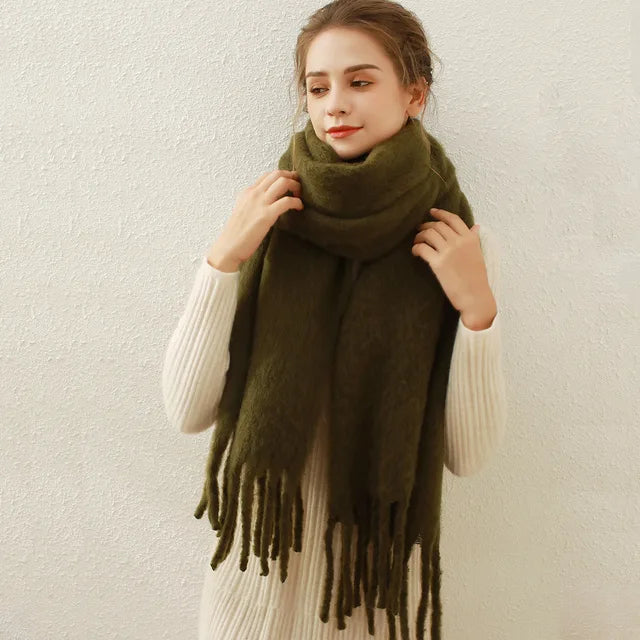 New Winter Women's Scarf Cashmere Warm Wrap Pashmina Solid Foulard Female Scarves Shawls Thick Soft Blanket Large Tassels-Fancey Boutique