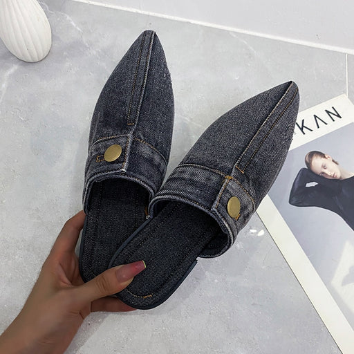 Comfortable Personality Womens Slippers Denim Round Toe Flat Shoes Female New Beach Shoes Sandals Women Slippers-35-Fancey Boutique