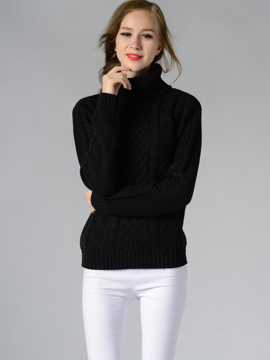 Color-Black-Women Turtleneck Long Sleeve Twisted Bottoming Women Sweater-Fancey Boutique