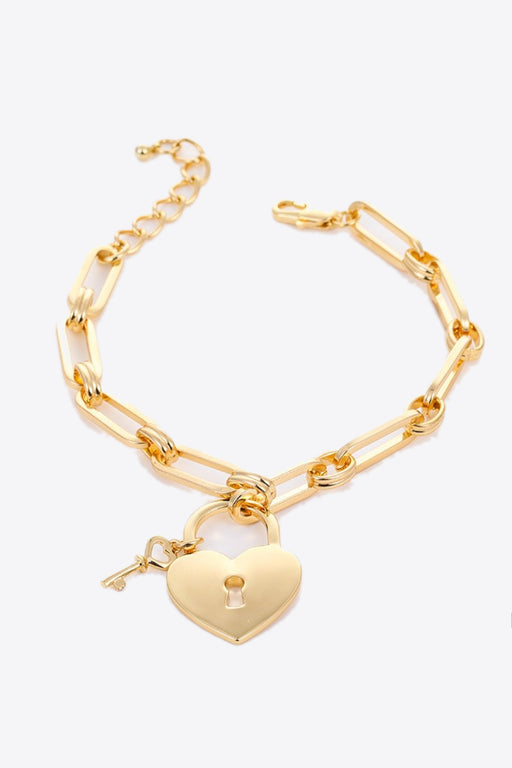 Heart Lock Charm Chain Bracelet-One Size-Fancey Boutique