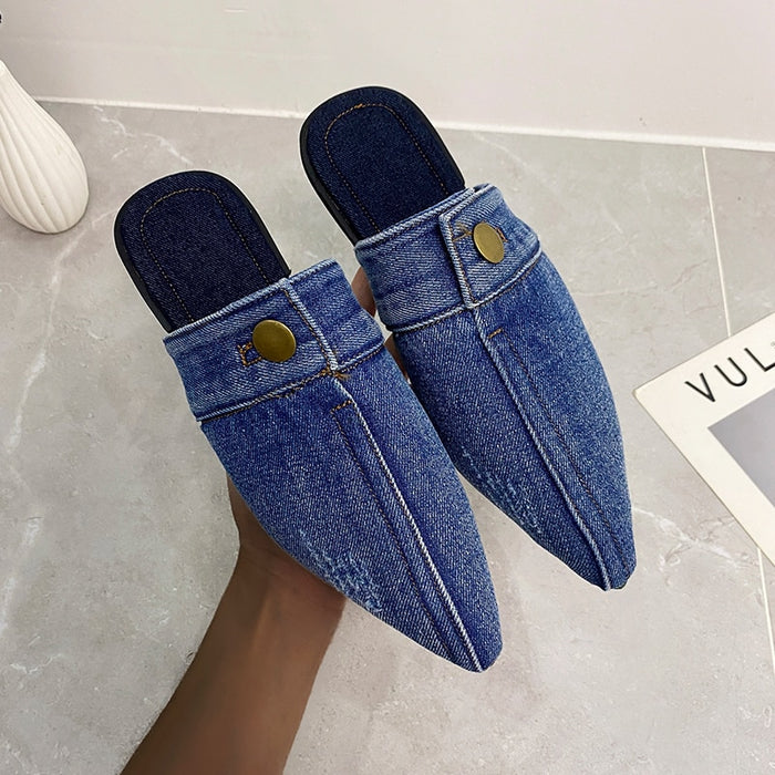 Comfortable Personality Womens Slippers Denim Round Toe Flat Shoes Female New Beach Shoes Sandals Women Slippers-37-Fancey Boutique