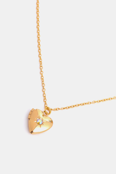 Zircon Heart Shape 14K Gold-Plated Pendant Necklace-Fancey Boutique