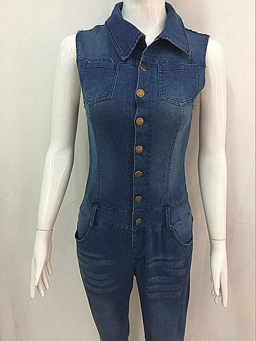 Color-Blue-Denim Slim Fit Slimming Jumpsuit Jeans-Fancey Boutique