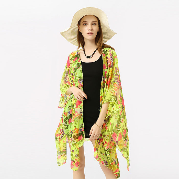 Summer Printed Floral Sun Protection Shirt Beach Dress Beach Cover Up-Fancey Boutique