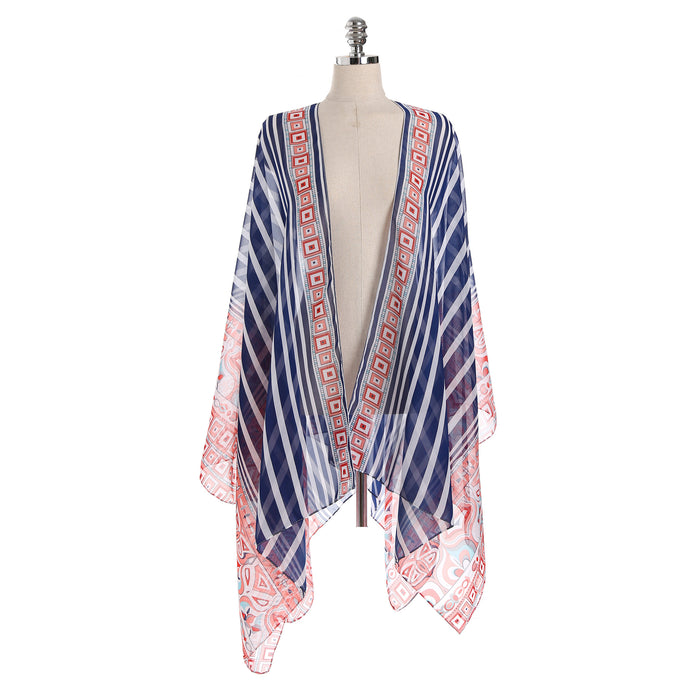 Beach Cover Up Chiffon Striped Positioning Beach Sun Protection Cardigan Vacation Clothes-Fancey Boutique