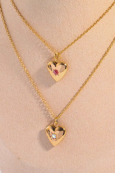 Zircon Heart Shape 14K Gold-Plated Pendant Necklace-Fancey Boutique