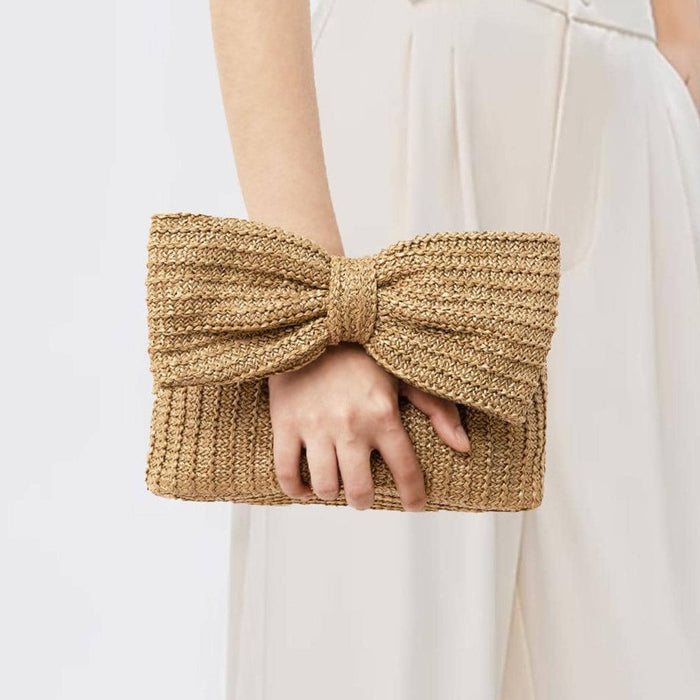 Bow knot grass woven handbag small bag hand-held bag-Fancey Boutique