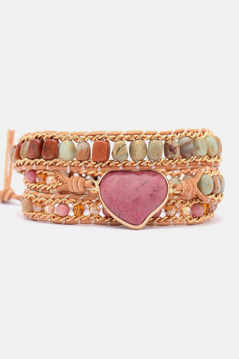 Handmade Heart Shape Triple Layer Beaded Bracelet-One Size-Fancey Boutique