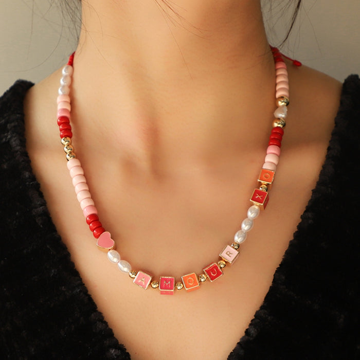 Acrylic Geometric Bead Necklace-One Size-Fancey Boutique