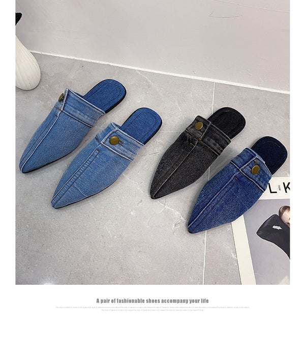 Comfortable Personality Womens Slippers Denim Round Toe Flat Shoes Female New Beach Shoes Sandals Women Slippers-Fancey Boutique