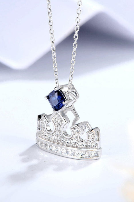 Zircon Lab-Grown Sapphire Crown Shape Pendant Necklace-One Size-Fancey Boutique