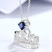 Zircon Lab-Grown Sapphire Crown Shape Pendant Necklace-One Size-Fancey Boutique