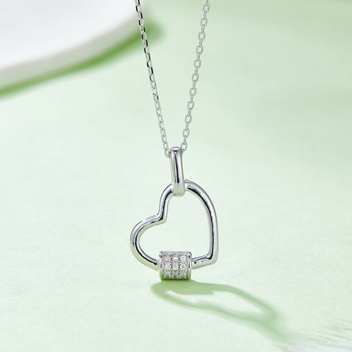 Moissanite 925 Sterling Silver Heart Shape Necklace-One Size-Fancey Boutique