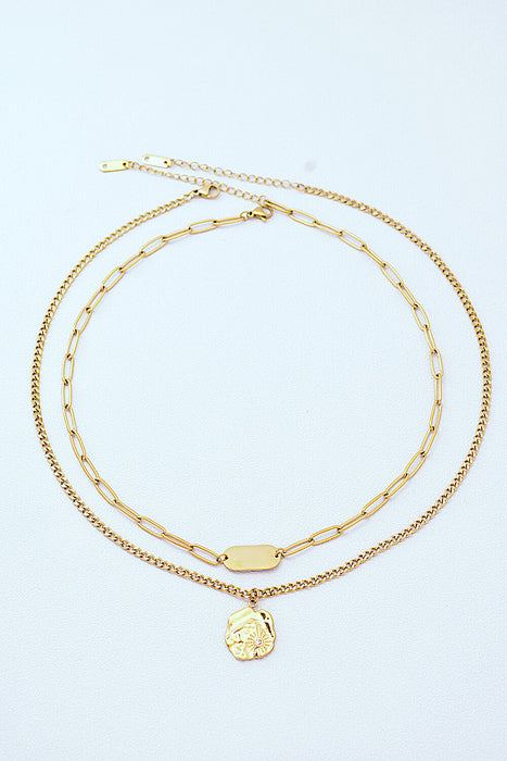 Gold-Plated Double-Layered Pendant Necklace-One Size-Fancey Boutique