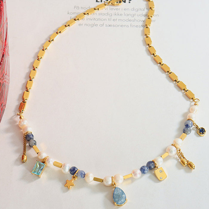 18K Gold-Plated Beaded Charm Necklace-One Size-Fancey Boutique