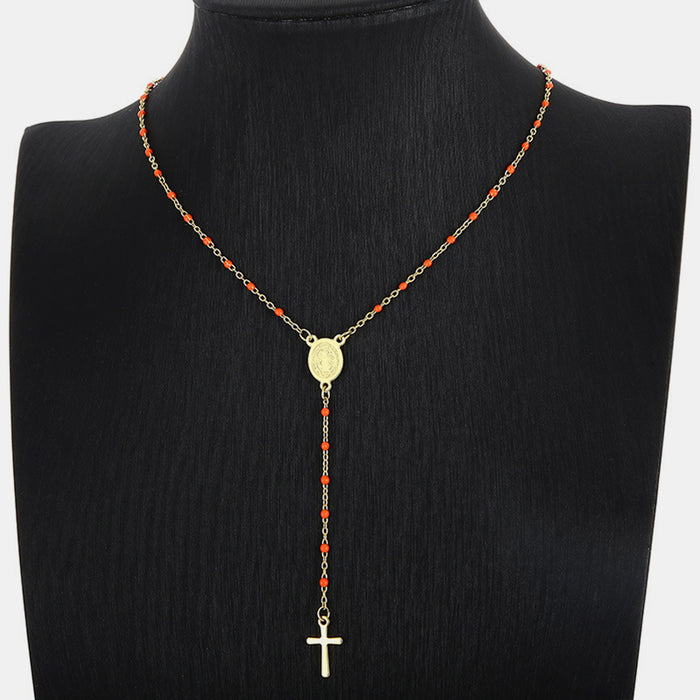 Stainless Steel Beaded Cross Necklace-Fancey Boutique