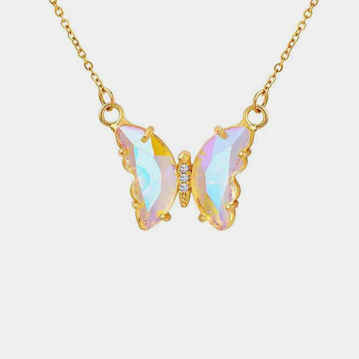 Gold-Plated Butterfly Pendant Necklace-One Size-Fancey Boutique
