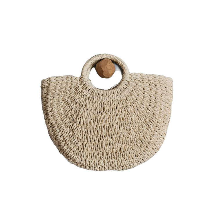 Women handmade round woven straw beach tote bags summer rattan handbag ladies weave straw bag-Fancey Boutique