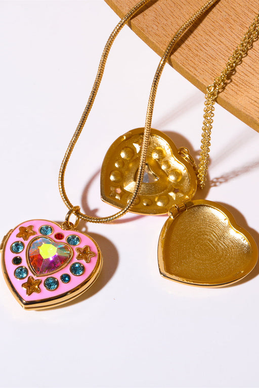 Rhinestone Decor Heart Box Pendant Necklace-Fancey Boutique