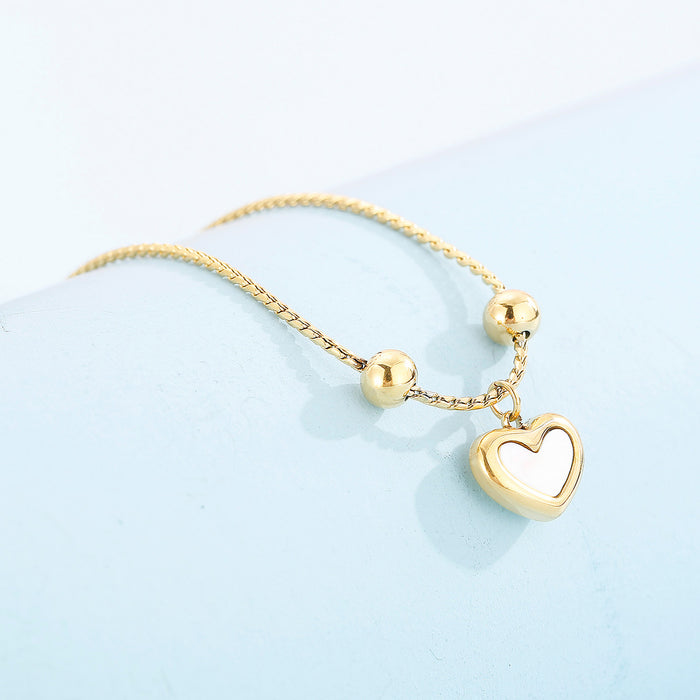 Mother-Of-Pearl Heart Pendant Stainless Steel Bracelet-Fancey Boutique