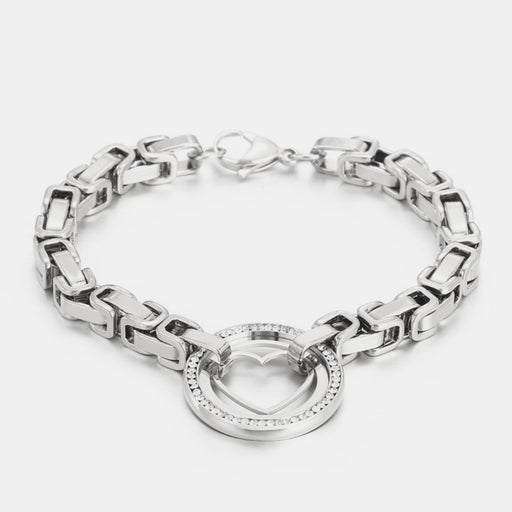 Stainless Steel Inlaid Zircon Cutout Heart Bracelet-One Size-Fancey Boutique