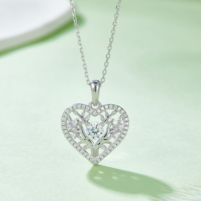 Moissanite 925 Sterling Silver Heart Shape Necklace-One Size-Fancey Boutique