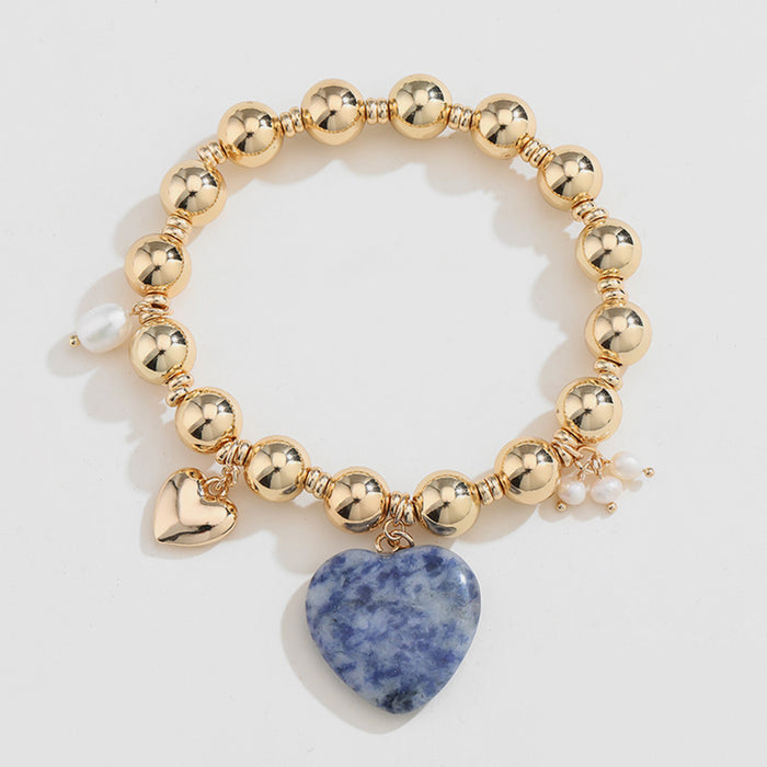 Natural Stone Gold-Plated Heart Bracelet-One Size-Fancey Boutique