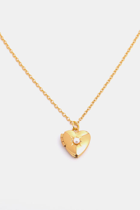 Zircon Heart Shape 14K Gold-Plated Pendant Necklace-One Size-Fancey Boutique