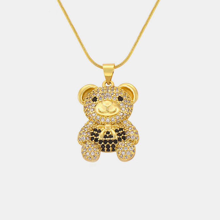 Titanium Steel Gold-Plated Bear Pendant Necklace-One Size-Fancey Boutique