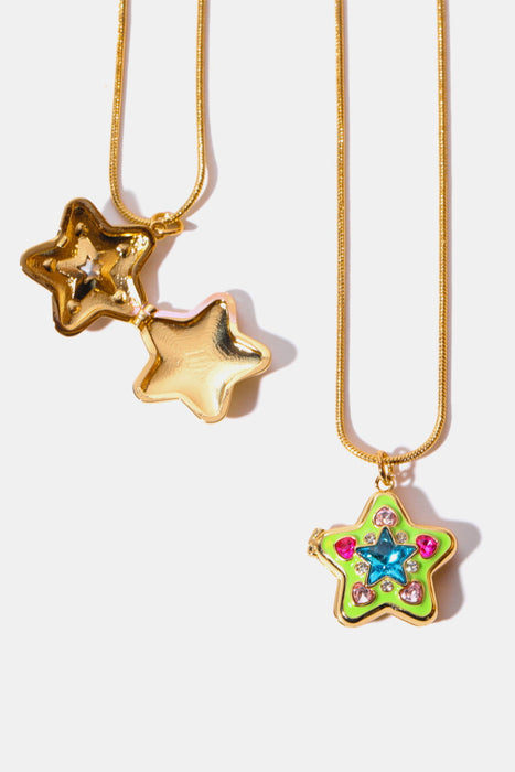 Rhinestone Decor Star Box Pendant Necklace-One Size-Fancey Boutique