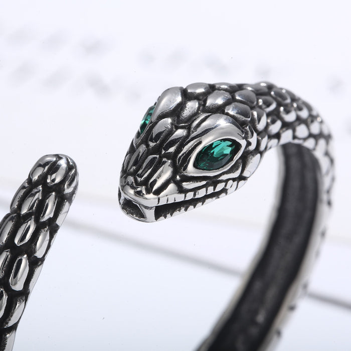 Rhinestone Stainless Steel Snake Shape Bracelet-One Size-Fancey Boutique